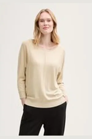 TOM TAILOR Damen Strickpullover mit U-Boot-Ausschnitt, beige, Meliert, Gr. XXL, viskose_lenzing_ecovero
