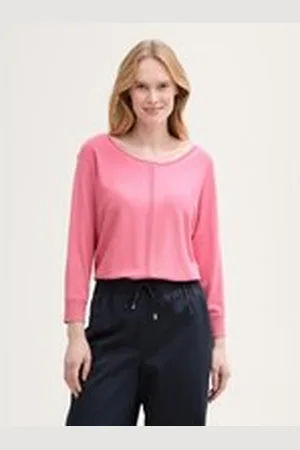 TOM TAILOR Damen Strickpullover mit U-Boot-Ausschnitt, rosa, Uni, Gr. XXL, viskose_lenzing_ecovero