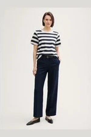 TOM TAILOR Damen TTLEA Wide Leg Hose mit Leinenanteil, blau, Uni, Gr. 36/32, leinen_zertifiziert