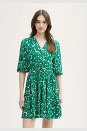 TOM TAILOR Damen Mini-Kleid mit Ballonärmeln, grün, Geblümt, Gr. XL, viskose_lenzing_ecovero