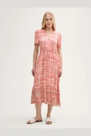TOM TAILOR Damen Maxi-Kleid mit Muster, rot, Kariert, Gr. 36, viskose