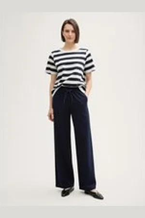 TOM TAILOR Damen Loose Fit Wide Leg Hose, blau, Uni, Gr. 36/32, viskose