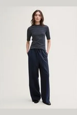 TOM TAILOR Damen Wide Leg Hose, blau, Uni, Gr. M, polyester