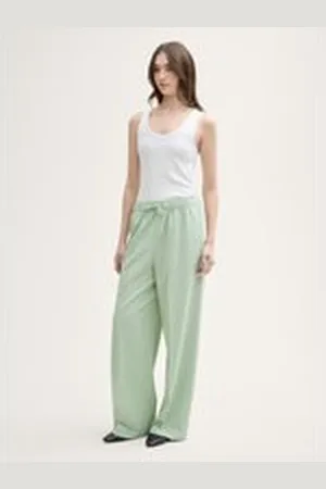TOM TAILOR Damen Wide Leg Hose, grün, Uni, Gr. L, polyester