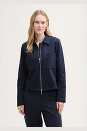 TOM TAILOR Damen Jacke mit Brusttaschen, blau, Uni, Gr. XXL, baumwolle