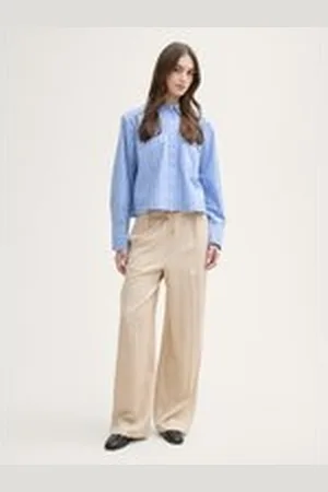 TOM TAILOR Damen Wide Leg Paperpag Hose, braun, Uni, Gr. L, lyocell_tencel