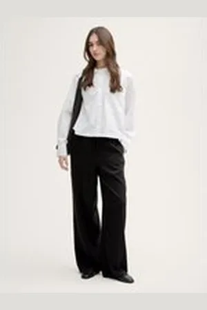 TOM TAILOR Damen Wide Leg Paperpag Hose, schwarz, Uni, Gr. XL, lyocell_tencel
