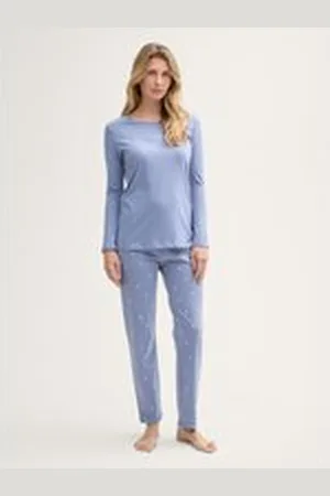 TOM TAILOR Damen Pyjama-Set mit Punktemuster, blau, Gepunktet, Gr. S/36, baumwolle