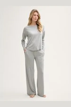 TOM TAILOR Damen Basic Pyjama-Set, grau, Meliert, Gr. S/36, viskose