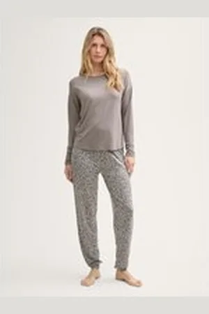 TOM TAILOR Damen Pyjama-Set mit Allover-Print, grau, Animalprint, Gr. M/38, viskose
