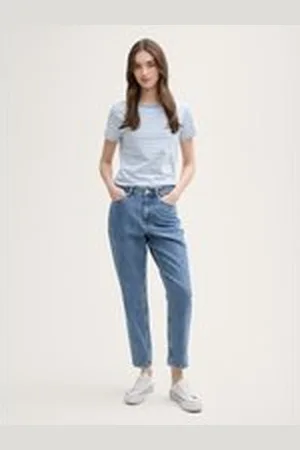 TOM TAILOR Damen High Waist Mom Fit Jeans, blau, Uni, Gr. 28, baumwolle