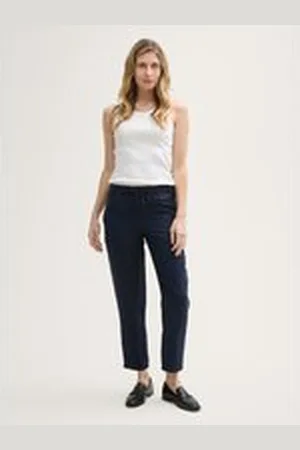 TOM TAILOR Damen Loose Slim Hose mit Leinenanteil, blau, Uni, Gr. 42/28, leinen_zertifiziert