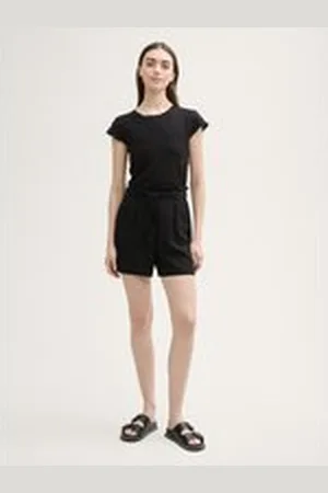 TOM TAILOR Damen Paperbag Relaxed Shorts, schwarz, Uni, Gr. XXL, lyocell_tencel