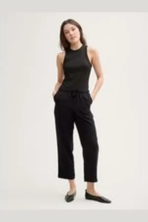 TOM TAILOR Damen Cropped Loose Fit Hose, schwarz, Uni, Gr. XS, polyester
