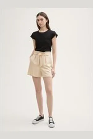 TOM TAILOR Damen Paperbag Relaxed Shorts, braun, Uni, Gr. M, lyocell_tencel