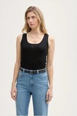 TOM TAILOR Damen Basic Top mit Rundhalsausschnitt, schwarz, Uni, Gr. XXL, biobaumwolle