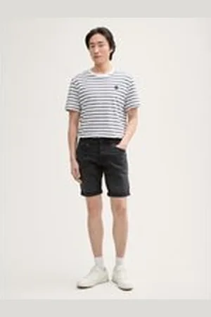 TOM TAILOR Herren TTJOSH Regular Slim Jeans Shorts, schwarz, Uni, Gr. 33, baumwolle