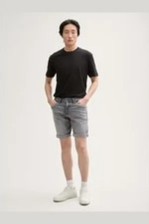 TOM TAILOR Herren TTJOSH Regular Slim Jeans Shorts, grau, Uni, Gr. 36, baumwolle