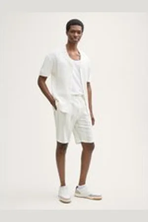 TOM TAILOR Herren Relaxed Fit Shorts aus Baumwolle, weiß, Gestreift, Gr. XXL, baumwolle