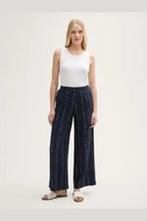 TOM TAILOR Damen Loose Wide Leg Palazzo Hose, blau, Gemustert, Gr. 44/32, viskose