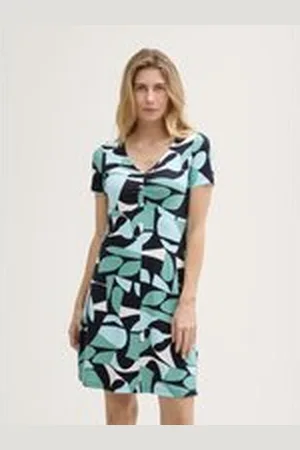 TOM TAILOR Damen Kleid mit Raffungen, grün, Gemustert, Gr. 36, viskose