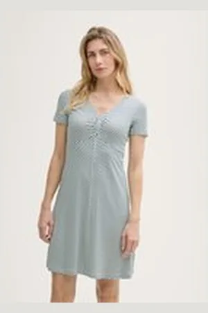 TOM TAILOR Damen Kleid mit Raffungen, grün, Gemustert, Gr. 36, viskose