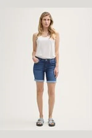 TOM TAILOR Damen TTALEXA Slim Bermuda Jeans Shorts, blau, Uni, Gr. 28, baumwolle