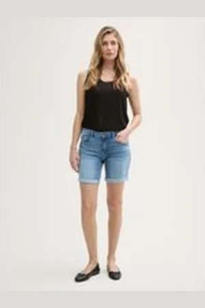 TOM TAILOR Damen TTALEXA Slim Bermuda Jeans Shorts, blau, Uni, Gr. 28, baumwolle