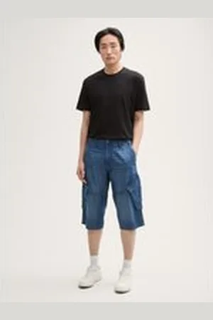 TOM TAILOR Herren TTMORRIS Relaxed Overknee Jeans Shorts, blau, Uni, Gr. 28, baumwolle
