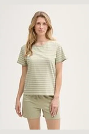 TOM TAILOR Damen Pyjama-Set mit Streifenmuster, grün, Gestreift, Gr. S/36, baumwolle