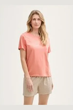 TOM TAILOR Damen Pyjama-Set mit Allover-Print, rot, Gemustert, Gr. S/36, baumwolle