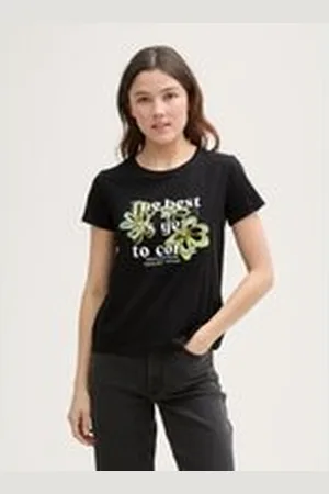 TOM TAILOR Damen T-Shirt mit Blumen-Print, schwarz, Uni, Gr. XXL