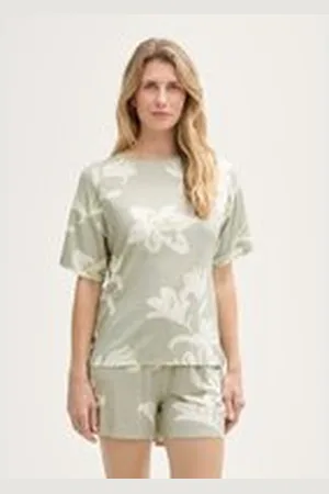 TOM TAILOR Damen Pyjama-Set mit Allover-Print, grün, Geblümt, Gr. M/38, viskose