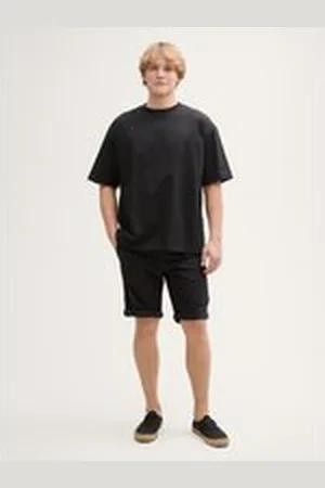 TOM TAILOR Herren Regular Shorts mit Gummibund aus Baumwolle, schwarz, Uni, Gr. XL, baumwolle