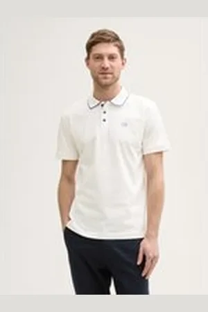 TOM TAILOR Herren Piqué Poloshirt mit Print, weiß, Uni, Gr. XL, baumwolle
