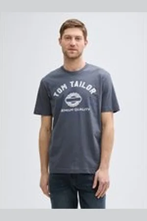 TOM TAILOR Herren T-Shirt mit Logo-Print, grau, Uni, Gr. XL, baumwolle