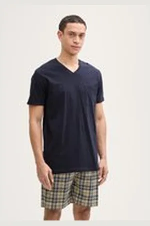 TOM TAILOR Herren Pyjama-Set mit Karomuster, blau, Kariert, Gr. 50, baumwolle