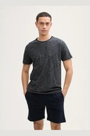 TOM TAILOR Herren Pyjama-Set mit Streifenmuster, blau, Gestreift, Gr. 48, baumwolle