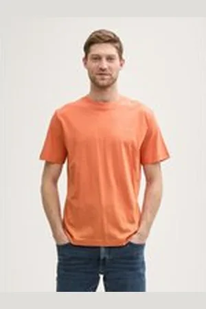 TOM TAILOR Herren Basic T-Shirt mit kleinem Logo-Print, orange, Uni, Gr. XL, baumwolle
