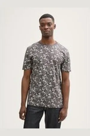 TOM TAILOR Herren T-Shirt mit Allover-Print, grau, Geblümt, Gr. XXL, baumwolle