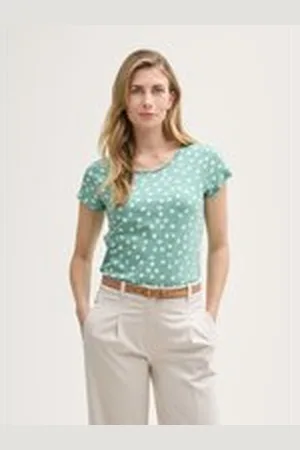 TOM TAILOR Damen T-Shirt mit Rundhalsausschnitt, grün, Gepunktet, Gr. XXXL, biobaumwolle