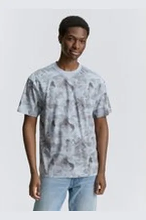 TOM TAILOR Herren Relaxed Fit T-Shirt mit Allover-Print, blau, Gemustert, Gr. XL, baumwolle