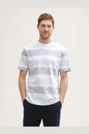 TOM TAILOR Herren T-Shirt mit Streifenmuster, weiß, Gestreift, Gr. XXL, baumwolle