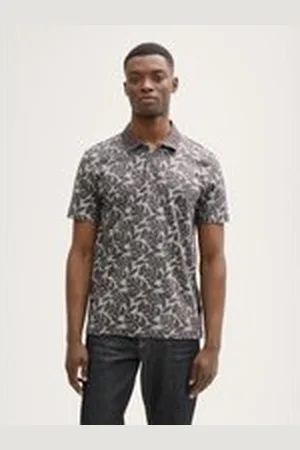TOM TAILOR Herren Jersey Poloshirt mit Print, grau, Gemustert, Gr. XXL, baumwolle