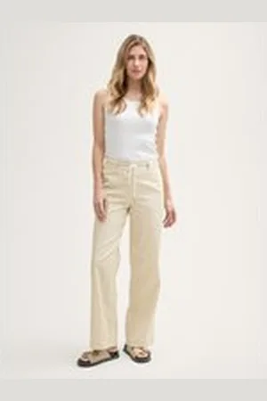 TOM TAILOR Damen TTLEA Wide Leg Hose mit Kordelzug, beige, Uni, Gr. 44/32, baumwolle
