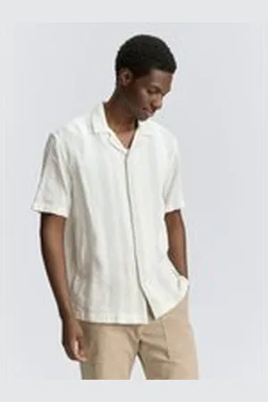 TOM TAILOR Herren Relaxed Fit Kurzarmhemd mit Streifenmuster, weiß, Gestreift, Gr. XXL, baumwolle