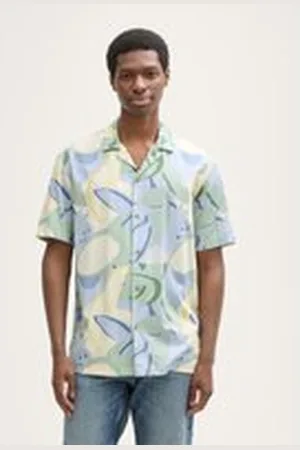 TOM TAILOR Herren Relaxed Fit Kurzarmhemd im Hawaii-Look, blau, Gemustert, Gr. XXL, viskose