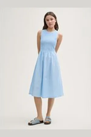 TOM TAILOR Damen Smock Midi-Kleid, blau, Gestreift, Gr. XXL, baumwolle