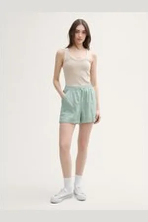 TOM TAILOR Damen Relaxed Shorts mit Leinenanteil, grün, Uni, Gr. XL, viskose