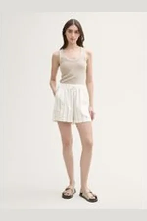 TOM TAILOR Damen Relaxed Shorts mit Leinenanteil, weiß, Gestreift, Gr. XL, viskose
